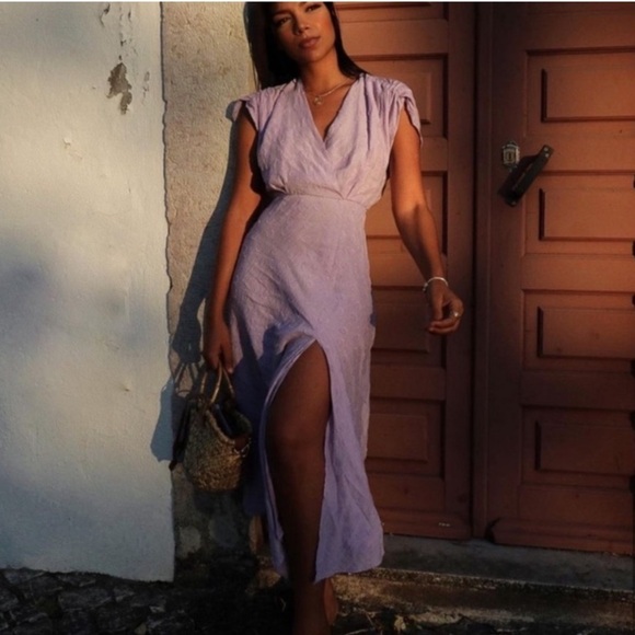 NWT Zara Cap Sleeved Lightweight Flowy V-Neck Draped Purple Maxi Dress Size XS - Picture 1 of 15